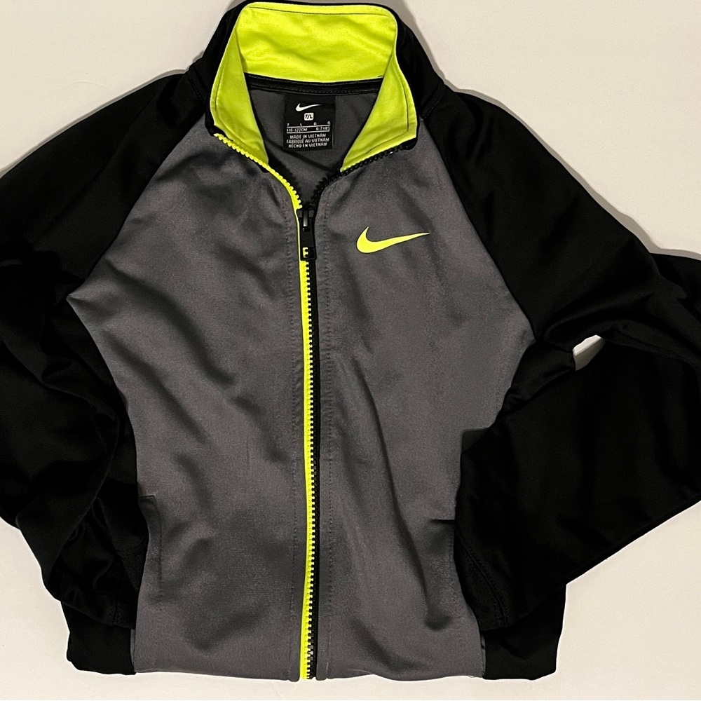2 Nike Black and Gray Tracksuit with Neon Yellow Trim.